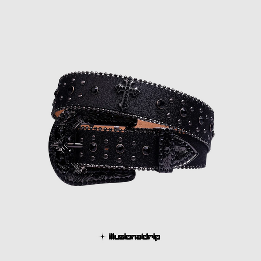 Black Motif Rhinestone Belt